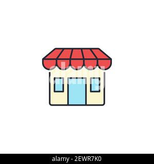 Shop store icon, color, line, outline vector sign, linear style pictogram isolated on white. Symbol, logo illustration Stock Vector