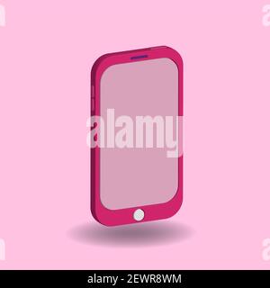 Pink cellular phone isolated on pastel background. 3D Cartoon vector illustration for design element. cute, girly, minimalism, trendy, fashionable. Stock Vector