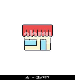 Shop store icon, color, line, outline vector sign, linear style pictogram isolated on white. Symbol, logo illustration Stock Vector