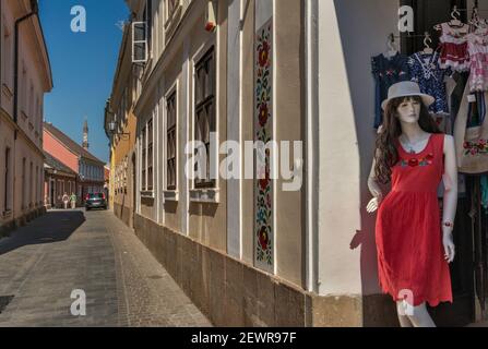 Dobo Istvan utca, alley in Old Town section of Eger, Northern Uplands, Hungary, Central Europe Stock Photo