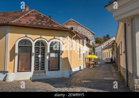 Fazola utca seen from Hibay utca, alleys in Old Town section of Eger, Northern Uplands, Hungary, Central Europe Stock Photo