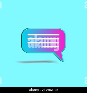 Minimal gradient chat bubble isolated on turquoise color background. Concept of social media messages, SMS, comments. Creative 3D effect vector illust Stock Vector