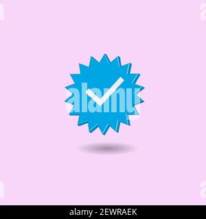 Minimal blue verified icon isolated on pastel pink background. Creative 3D effect vector illustration. Stock Vector