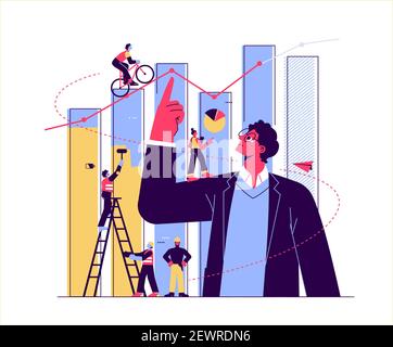 Financial advisor illustration, study infographics on column graph, analyze evolutionary scale, business, financial planning, stock market Stock Vector