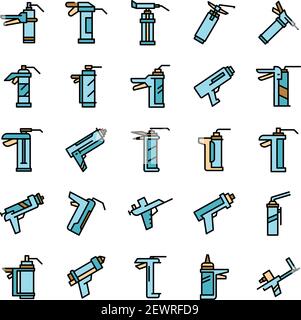 Silicone caulk gun icons set. Outline set of silicone caulk gun vector icons thin line color flat on white Stock Vector