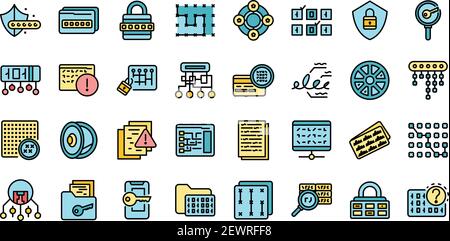 Cipher icons set. Outline set of cipher vector icons thin line color flat on white Stock Vector