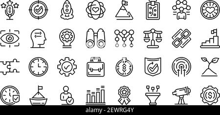 Core values icons set. Outline set of core values vector icons for web design isolated on white background Stock Vector