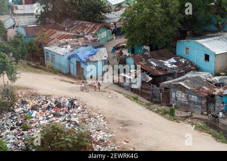 Santo Domingo, Dominican republic - January 11, 2020: Local people are in slum of Santo Domingo on a daytime Stock Photo