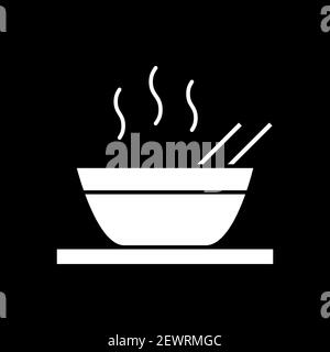 Hot food in bowl dark mode glyph icon Stock Vector
