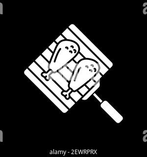 Grilling chicken drumsticks dark mode glyph icon Stock Vector