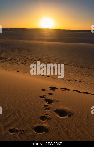 Footprints and sand ripples in the sand dunes of the Tenere Desert, Sahara, Niger, Africa Stock Photo