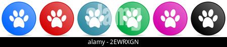 Foot vector icons, set of circle gradient buttons in 6 colors options for webdesign and mobile applications Stock Vector