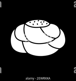 Plaited sweet bread bun dark mode glyph icon Stock Vector