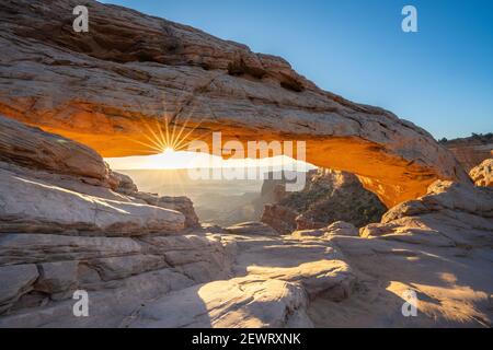 Sunburst at Mesa Arch, Canyonlands National Park, Utah, United States of America, North America Stock Photo