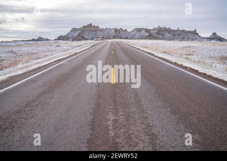 The road to the Badlands, Badlands National Park, South Dakota, United States of America, North America Stock Photo