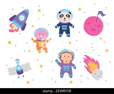 space set icons and animals Stock Vector