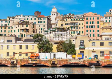 Historic district and harbour view, Genoa, Liguria, Italy, Europe Stock Photo