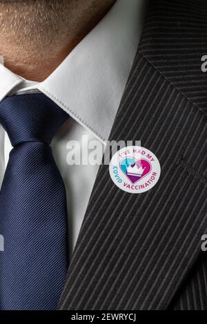 United  Kingdom vaccination programme NHS Sticker received after successful covid vaccination Stock Photo