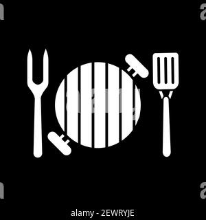 Barbecue utensils dark mode glyph icon Stock Vector