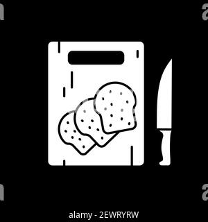 Bread toasts on cutting board dark mode glyph icon Stock Vector