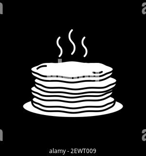 Stack of hot pancakes dark mode glyph icon Stock Vector