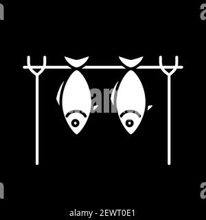 Smoked fish dark mode glyph icon Stock Vector