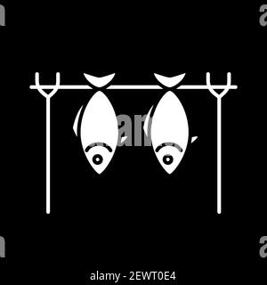 Smoked fish dark mode glyph icon Stock Vector