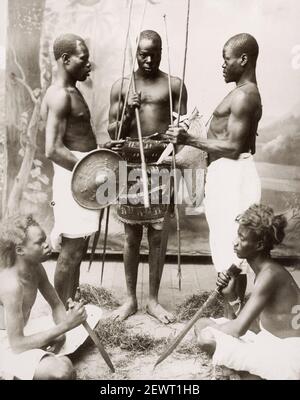 Vintage late 19th century photograph: Abyssinian soldiers, Ethiopian, Ethiopia, likely taken in Egypt. Stock Photo