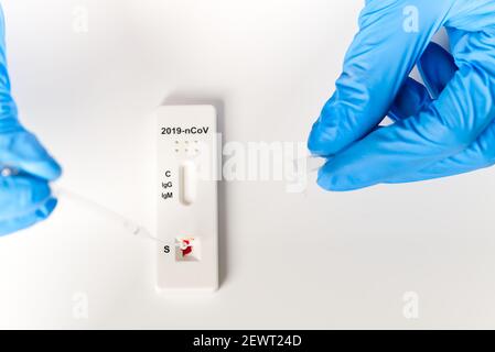 Covid rapid test. Negative test result by using rapid test device for COVID-19 coronavirus Stock Photo