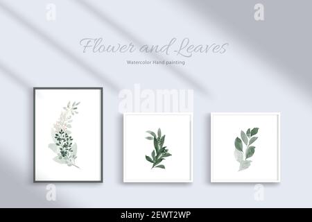 Set of botanic and leaves in watercolor hand-painting. Abstract art design for print, frame hanging, wall art, poster, and card. Stock Vector