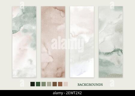 Set of stain watercolor hand-painted earth-tone backgrounds for banner card or flyer template. Stock Vector