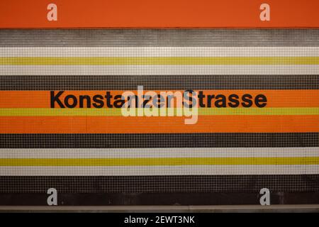 Subway station U Konstanzer Strasse in the Wilmersdorf area of Berlin, Germany, in April 2019. Stock Photo