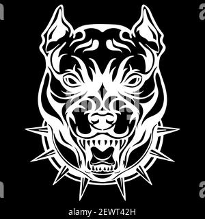 Mascot. Vector head of cougar. White illustration of danger dog isolated on black background. For decoration, print, design, logo, sport clubs, tattoo Stock Vector