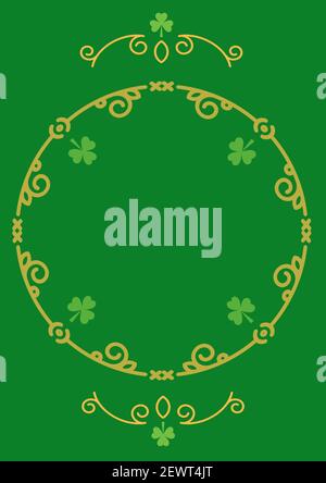 Frame decorated with multiple clover pattern on green background Stock Photo