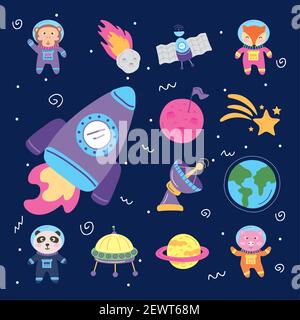 set space icons and animals Stock Vector