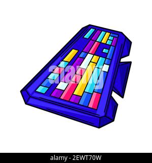 Illustration of gaming keyboard. Cyber sports, computer games, fun recreation. Stock Vector