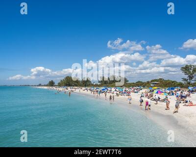 North Jetty Beach on the Gulf of Mexico during high tourist season in Nokomis Florida USA Stock Photo