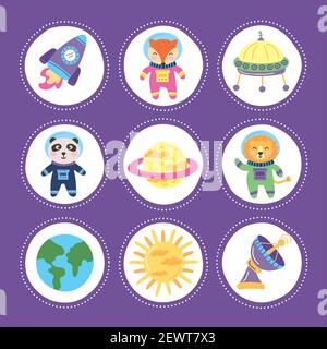 space animals and set icons Stock Vector