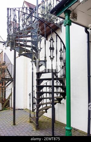 Wrought iron spiral staircase, Hertfordshire UK Stock Photo