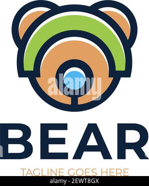 Space Robot Bear vectro logo. Toy store simple logotype with bear head illustration. Stock Vector