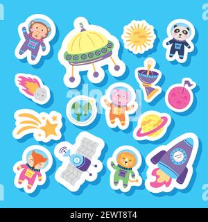 animals and space cute icons Stock Vector