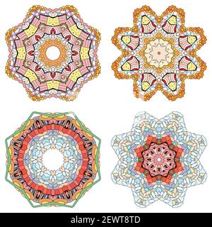 Hand-painted art design. Color hand drawn illustration set of 4 mandalas for decoration Stock Vector