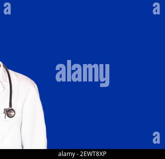 Physician with stethoscope on blue background concept medical technology health and medicine Stock Photo