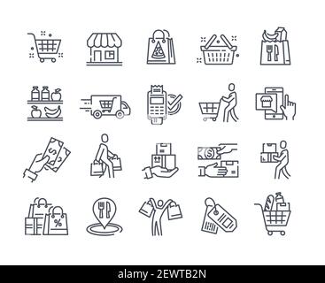 Icons set for retail, grocery, restaurant delivery Stock Vector