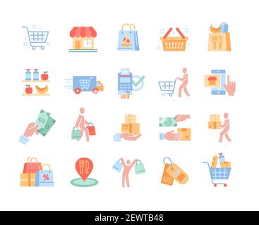 Colored icons set for restaurant and food delivery Stock Vector