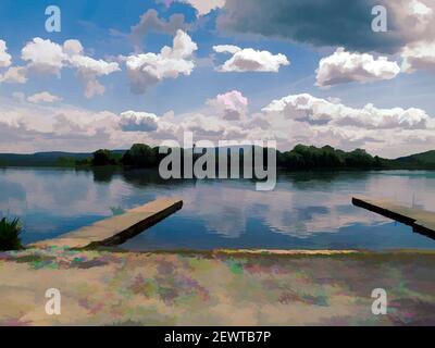 View to Holly Island from Lough Derg shore in County Clare, Ireland. Stock Photo