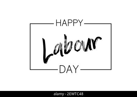 Happy Labour Day calligraphy hand lettering on white background. Stock Photo