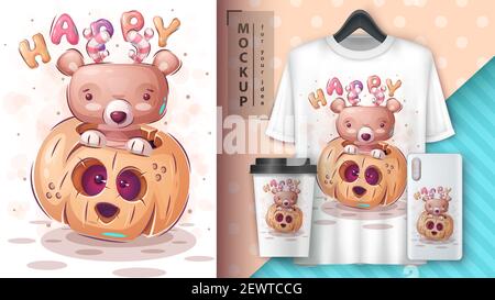 Happy bear - poster and merchandising. Stock Vector