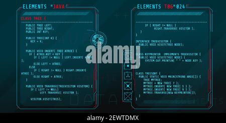 HUD interface elements with part of the code Java. Stock Vector