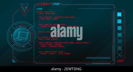 HUD interface elements with part of the code PHP. Stock Vector